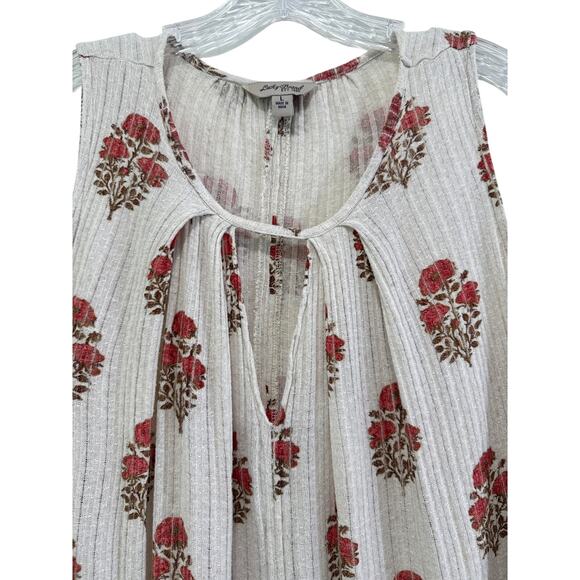 Lucky Brand Floral Oversized Flowy Sleeveless Tunic Top Sz L Linen Blend Ribbed - Picture 5 of 9